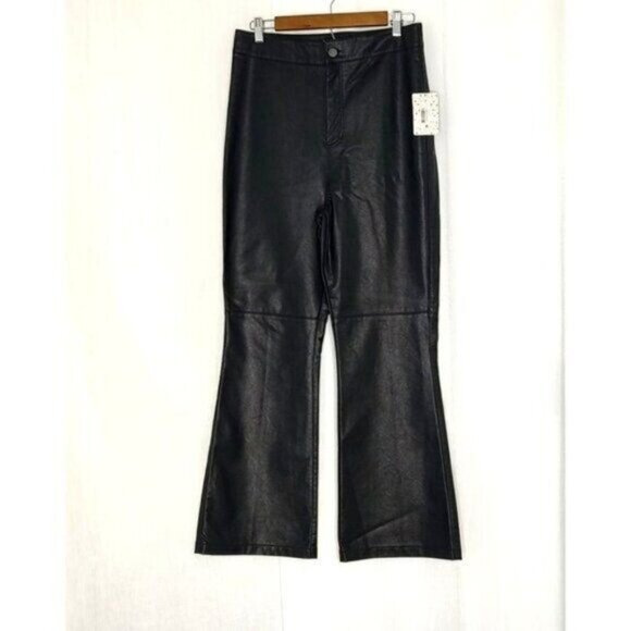 Free People Sasha Vegan Leather Kick Flare Pants Black 12 NEW - Picture 5 of 11